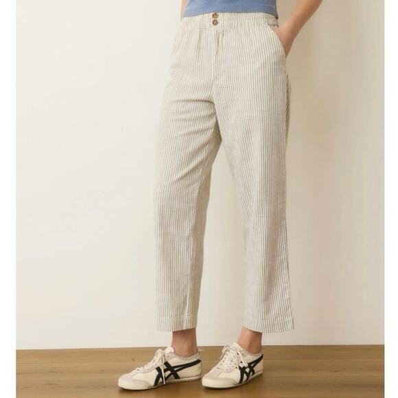 Marine Layer Size S Elle Relaxed Crop Pants Ankle Cream Shadow Stripe Pockets - Picture 1 of 6